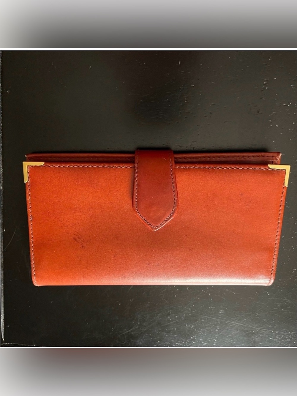 Vintage Checkbook Wallet in Orange / Tan Leather